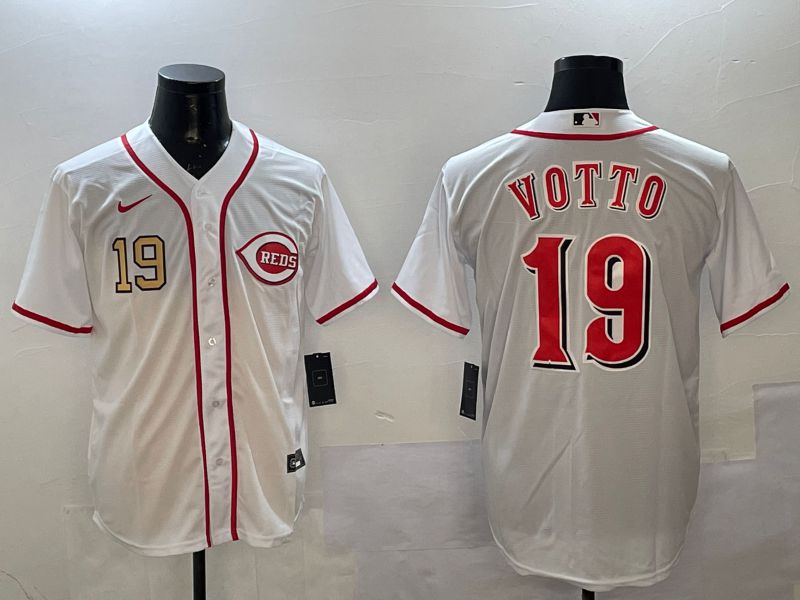 Men Cincinnati Reds #19 Votto White Game Nike 2025 MLB Jersey style 2->toronto maple leafs->NHL Jersey